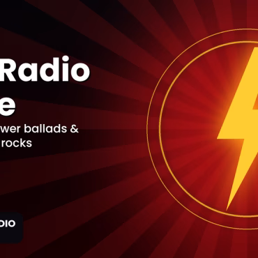Rock n Roll Radio graphic: gold lightning bolt on a red sunburst with the headline Rock Radio Online
